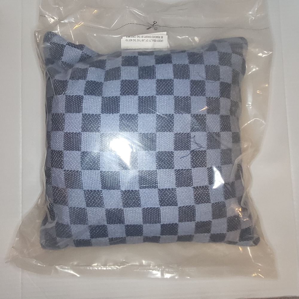 2 Checkered Denim Blue and Gray Pillow